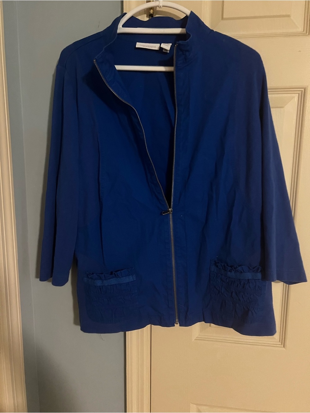 Chico's Royal Blue Zip-Front Bomber Jacket